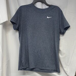 Nike ribbed hem white swoosh Heathered Navy Tee xl